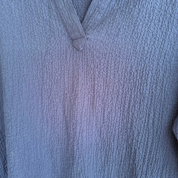 Vintage Norm Thompson Tunic Blouse Blue V-Neck Crinkle Crepe 3/4 Sleeve Sz L - Picture 2 of 6